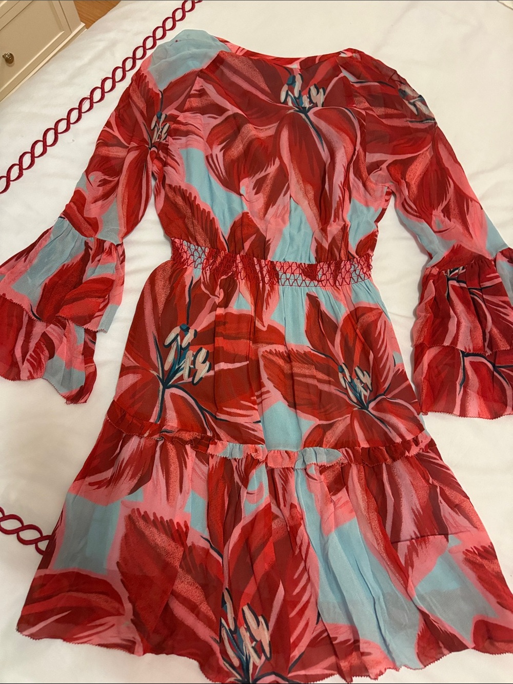 FARM Rio Red & Light Blue Azalea Mini Dress - Picture 10 of 13